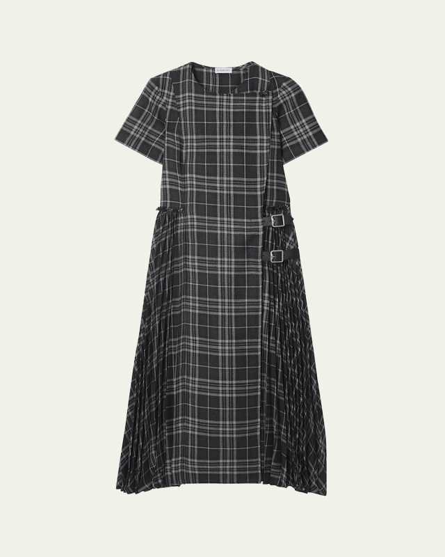 Meryl Check Pleated Midi Wrap Dress